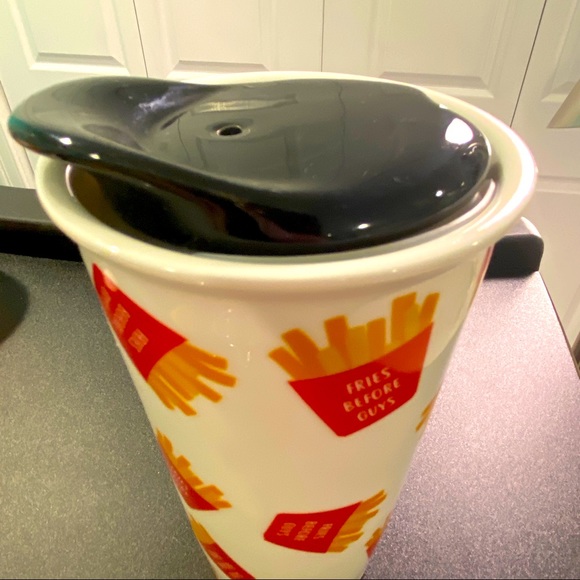 "Fries Before Guys" Travel Mug Porcelain BFF Tumbler Cup with Lid - Picture 9 of 10